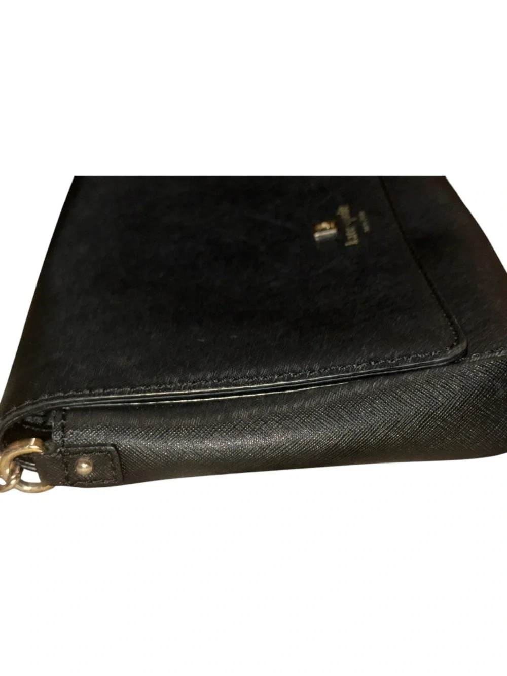 kate spade Black Leather Crossbody with Gold Chain Accents